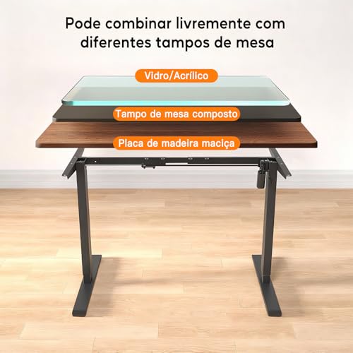 Estrutura de Mesa Elétrica Ajustável para Trabalho em Pé e Sentado – 3 Configurações de Memória, Altura de 72cm a 120cm, Base Ergonômica e Design Silencioso (Preto)