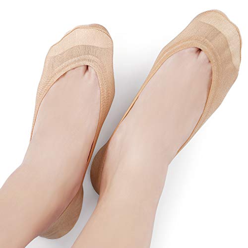 6 Pairs Women\'s No Show Socks Non Slip Cotton Invisible Hidden Thin Liner Socks for Flats Heels (Beige3Black3, Shoe Size 9-12)