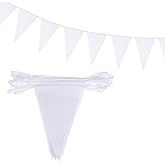 MECCANIXITY 50 Feet White Pennant Banner Flags String Triangle Hanging Triangle Bunting Flags for Festive, Wedding, Birthday Party Decorations