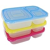 FIXBODY 3-Compartment Bento Lunch Box Containers for Kids & Adults Multi Color Containers with Lids, Set of 3