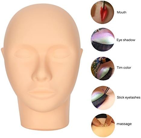 Professional Practice Training Mannequin, Yevita Flat Head Silicone Manikin Face for Makeup Eyelash Extension Massage Lashes Cosmetology