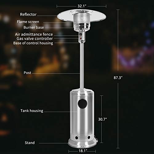 Bathonly Environmentally Safe Patio Heaters Garden Heater with Wheels,Commercial Outdoor Patio Heater Propane - Thumbnail 6