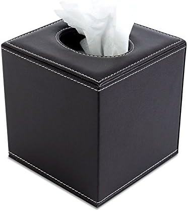 Luxury fashion rectangle PU leather facial tissue napkin toilet paper box dispenser holder home office decoration (Brown cube)