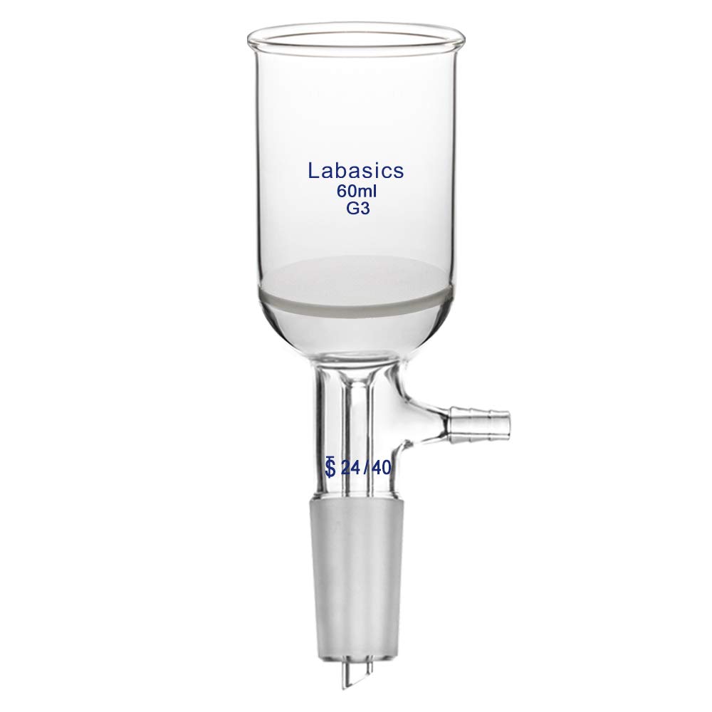 Labasics Borosilicate Glass Buchner Filtering Funnel with Fine Frit (G3), 43mm Inner Diameter, 57mm Depth, with 24/40 Standard Taper Inner Joint and Vacuum Serrated Tubulation (60ml)