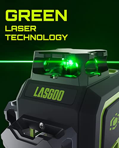 LasGoo LG-3DM Green Beam Laser Level, Self-Leveling 3x360° for Construction & Picture Hanging, Built-in 5200mAh Rechargeable Battery, Type-C Cable, Magnetic Swivel Mount Included
