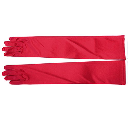 CHIC DIARY Long Satin Stretch Gloves Above Elbow Bridal Prom Wedding Formal Party Gloves (Red)