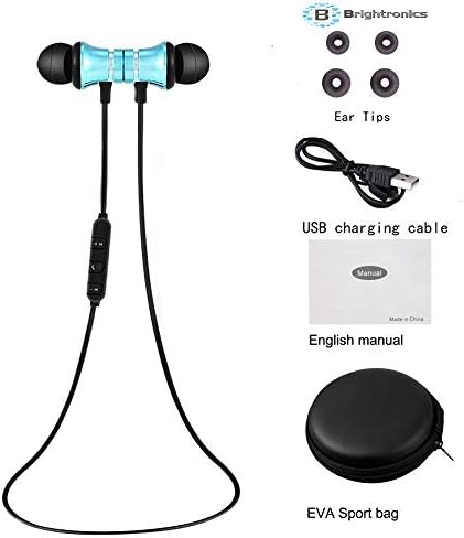 Brightronics Sports Bluetooth Magnetic Earphones with Noise Cancellation Sweat-Proof with Carry Case (Blue)