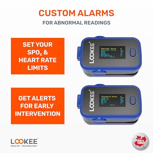 LOOKEE A310 Premium Pulse Oximeter Finger Heart Rate Oxygen Monitor | Proudly Canadian | SpO2 Blood Oxygen Level | Medical Accuracy, Alarm & PI | OLED Display | Carry Case & Batteries | Blue