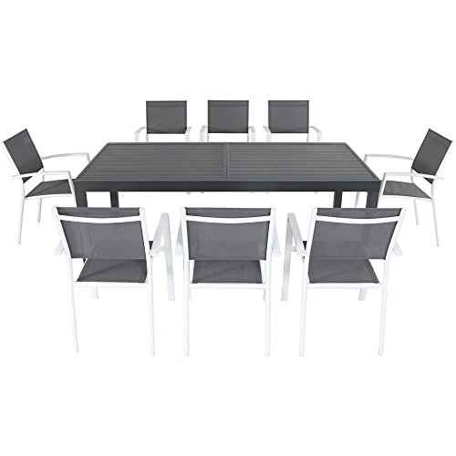 Hanover Naples 9-Piece Outdoor Patio Dining Set with 8 Dining Chairs and Aluminum Slat Expandabl ...