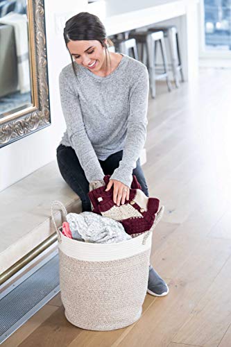 Little Hippo 2pc Large Cotton Rope Basket (16"x14") 100% Natural Cotton! Rope Basket, Woven Storage Basket, Large Basket, Blanket Basket Living Room, Toy Basket, Pillow Basket, Round Basket - Thumbnail 2