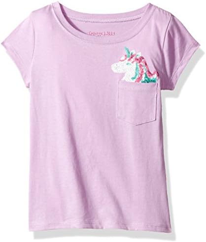 Colette Lilly Big Girls' Short Sleee Sequin Tee, Lilac Unicorn, 14/16