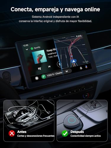 Wireless Android Auto CarPlay Adapter, AI Box CarPlay Android Wireless Auto with Built-in 4GB+64GB, 4G/WLAN/BT Dual/USB, GPS, AI, MicroSD, OTA, Split Screen, CB6C
