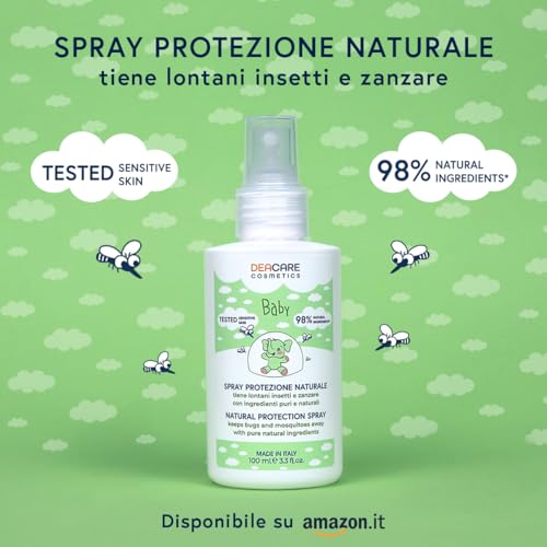 Deacare Baby Spray for Protecting Mosquitoes and Natural Insects, Protective Spray for Children with Citronella Essential Oil, Pure and Natural Ingredients, Dermatologically Tested Sensitive Skin – 100 ml