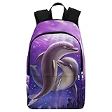 InterestPrint Underwater Two Love Dolphin Purple Casual Backpack College School Bag Travel Daypack