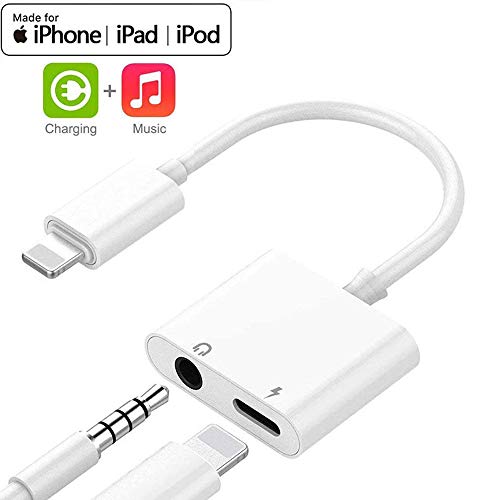Headphone Adapter for iPhone 8/8Plus Headphone Jack aux Adapter for iPhone X/XS/8/8Plus/7/7Plus Converter Adapter Accessories Charge Cables & Audio Connector 2 in 1 Earphone Splitter Support iOS 12