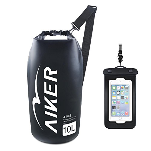 AIKER Dry Bag - Waterproof Bag 10L With IPX8 Waterproof Phone Case, The Best Dry Bag For Kayaking, Rafting, Beach, Camping, Hiking, Fishing And Boating (Black)