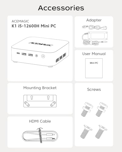 ACEMAGIC K1 Mini PC, Core i5 12600H (12C/16T), 32GB DDR4 1TB SSD Micro Desktop Computer for Office/Home Cinema/Meeting/Business/Trip【Wifi6/Bluetooth5.2/DP+HDMI+USB-C】
