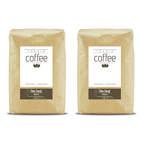 Teasia Coffee, Peru Decaf, 2-Pack, Single Origin, Medium Roast, Whole Bean, 2-Pound Bag