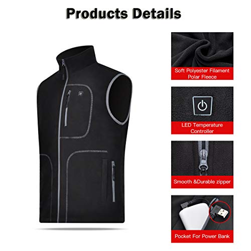 image for lychee Men's Lightweight Fleece Heated Vest Electric Warm Waistcoat Ve