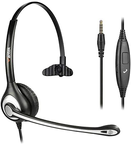 Wantek 3.5mm Cell Phone Headset with Microphone Noise Cancelling, Business Computer Headphones for iPhone Samsung Laptop PC Tablet, Clear Chat for Skype Softphone Call Center Office (Renewed)