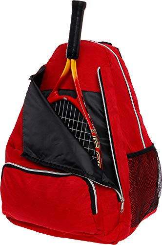 LISH Game Point Tennis Backpack w/ Shoe Compartment - Racket Holder Equipment Bag for Tennis, Racquetball, Squash (Red)
