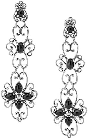 Sterling Silver Gemstone Dangle Earrings Choice of Red or Black