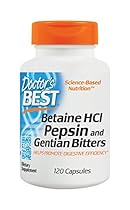 Doctor's Best Betaine HCI Pepsin and Gentian Bitters, Non-GMO, Gluten Free, Digestion Support, 120 Caps