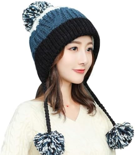 Christmas Red Knit Beanie Hat with Ear Flap Women Novelty Winter