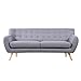 Mid-Century Modern Linen Fabric Sofa, Loveseat in Colors Light Grey, Polo Blue, Sky Blue, Yellow and Red (Light Grey, 3 Seater)