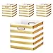 BAIST Fabric Storage Cubes,Fancy Big Collapsible Linen Bed Drawer Storage Baskets Bins Organizers for Playroom Books Toys School Days 4-Pack,White Stripe 11 * 11in