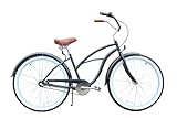 sixthreezero Women's 3-Speed Beach Cruiser Bicycle, Classic Dark Blue w/Brown Seat/Grips, 26