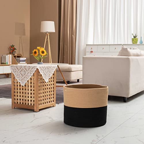 OrganiHaus Large Rope Basket for Blankets Living Room 16x14 Blanket