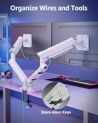 EV6012W - suporte de 2 monitores para ecrãs de 13 a 32 polegadas, suporte de 2 monitores de 2 a 9 kg com VESA 75/100 mm, braço a gás com inclinação, rotação, cor branca