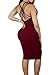 TOB Women's Sexy Bodycon Sleeveless Basic Criss Cross Lace Up Club Midi Dress Wine Red