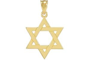 CLADDAGH GOLD 14K Yellow Gold Traditional Jewish Six Pointed Star of David Magen David Hexagram Pendant Charm - Choice of Size