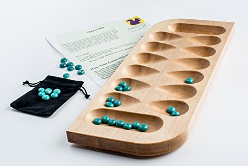 Mancala - Birch with Teal Glass Gems by Purple Squirrel Games
