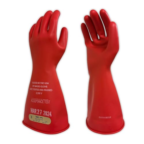 MAGID Class 00 Natural Rubber Latex Insulating Linemen Safety Gloves, 1 Pair, 1…