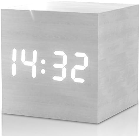 (New Upgraded 2018 Model) White Wood Cube Alarm Clock - Minimal Sleek Design Clocks for Adults, Teens &amp; Kids - Get Today 100% Warranty - For Home and Travel, with LED Digital Display - Limited Edition