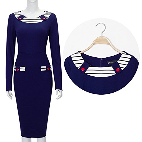 Neck Striped Patchwork Pencil Party Dress เดรส แฟชั่นชุดทำงาน Merope J ผู้หญิงs Round