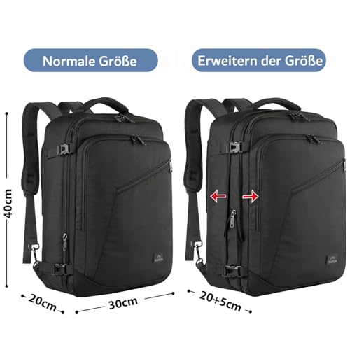 MATEIN Hand Luggage Backpack for Air Travel, black, Business | Reiserucksack Damen, Rucksack Handgepäck Flugzeug, Ryanair Rucksack Herren 40x30x20, Travel Backpack für Kurztrip, Schwarz