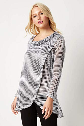 [- Roman Originals Women Cowl Neck Cross Over Front Top - Ladies 30% Cotton Everyday Formal Smart C