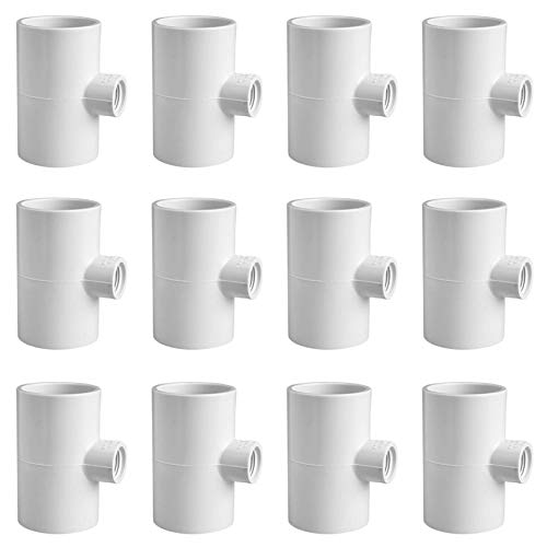 Cruzadel 12 Pack - PVC Tee Fittings for Threaded Poultry Nipples Chicken Waterer - Schedule 40 PVC 1/2 inch Slip X 1/2 inch Slip X 1/8 inch FPT