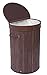 BIRDROCK HOME Round Laundry Hamper with Lid and Cloth Liner - Bamboo - Espresso - Easily Transport Laundry Basket - Collapsible Hamper - String Handles