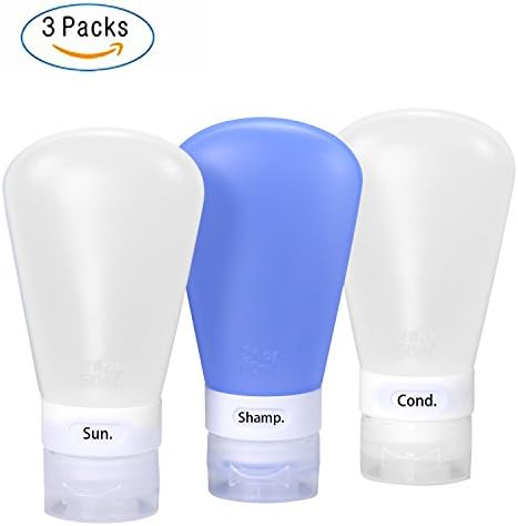 Fantcen Soft Silicone Travel Bottles Set , Travel Size Squeeze &amp; Leakproof Bottles, Portable Containers with Carry Bag &amp; Switchable Labels on Cap (Shamp./ Soap/ Lotion/ Cond./ Sun/ Empty) 2oz / 60ml