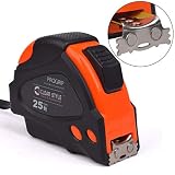 Tape Measure By Clear Style, 25 Foot Auto-Lock, Inch And Metric Graduation Fractions Marked Measuring Tape With Wrist Strap For Construction, DIY Rubber Protective Case