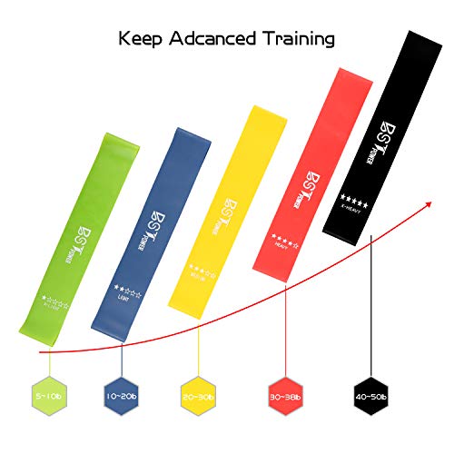 Resistance Bands for Legs and Butt BST Power 12 Inch Resistance Loop Bands for Women and Men Stretching Fitness Bands for Home Working Out with Carry Bag ( 5 Pack)