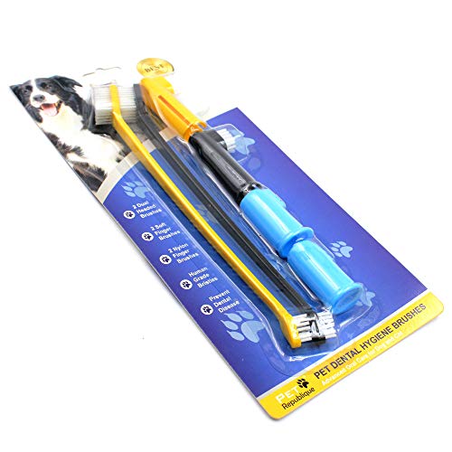Pet Republique Cat & Dog Toothbrush Set - 2 Nylon Finger Toothbrush 2 Dual-Head Toothbrush 2 Soft Finger Toothbrush - Thumbnail 3