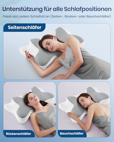 DONAMA Memory Foam Nackenkissen Ergonomisch, Kopfkissen mit Armauflage & Zwei Höhen, Kühlend & Atmungsaktiv, 6-Zonen-Kontur, Nackenstützung für alle Schlafpositionen