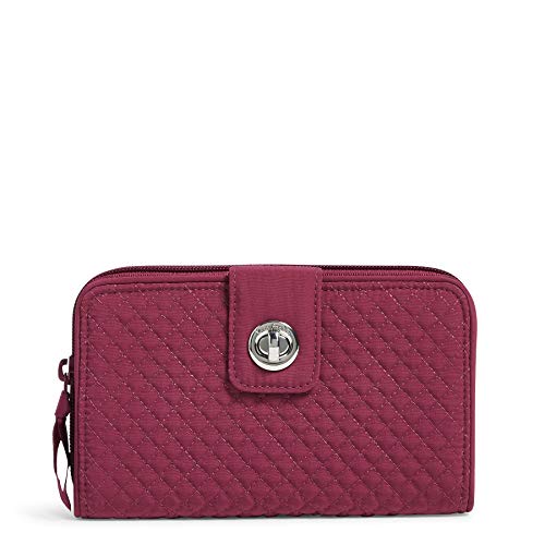 Vera Bradley Microfiber Turnlock Wallet with RFID Protection, Raspberry