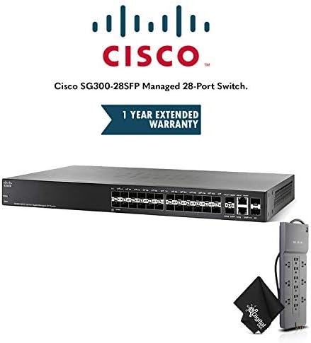Cisco SG300-28SFP Managed 28-Port Switch with 1 Year Extended Warranty and Belkin Powerstrip Bundle